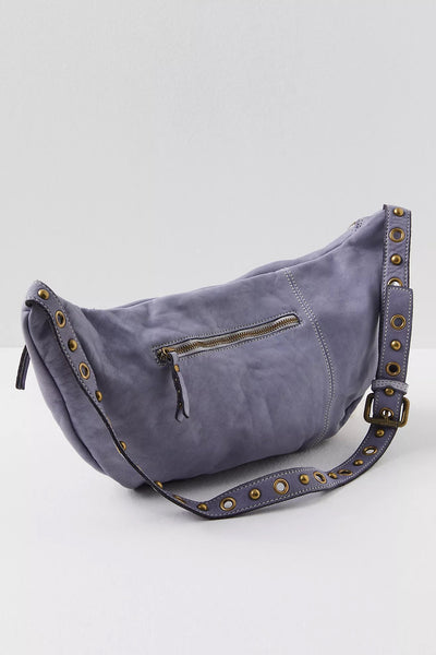 Back of Large Leather Bella Sling Bag in Lilac