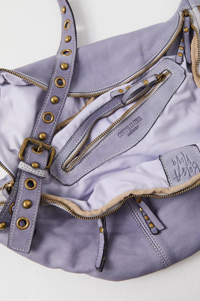 Inside of Large Leather Bella Sling Bag in Lilac