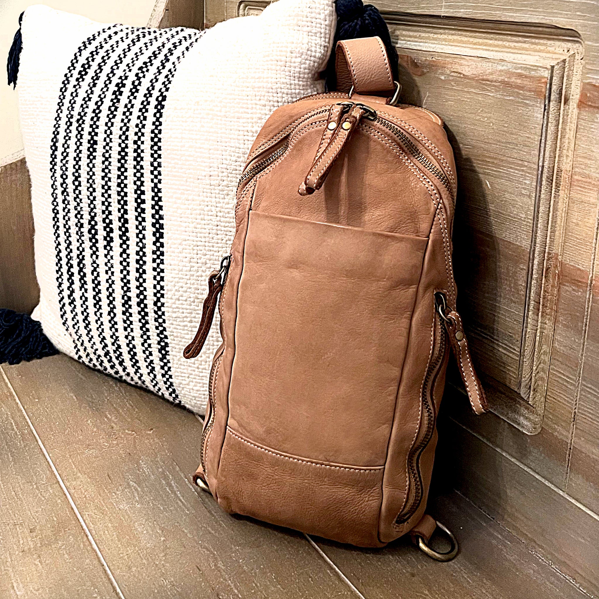Alex Leather Sling in Taupe