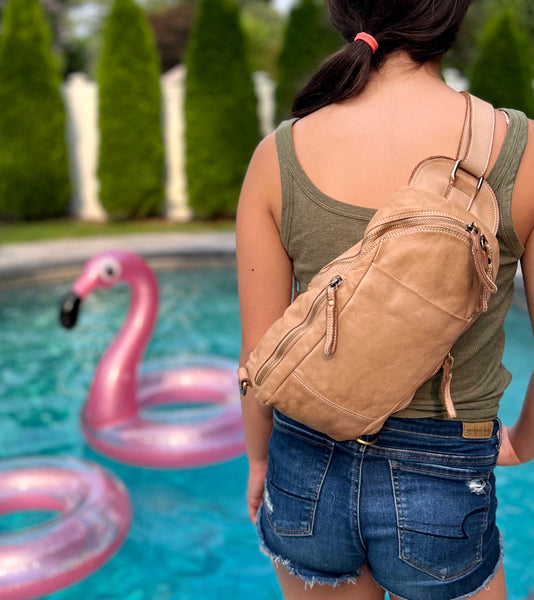 Alex Leather Sling in Taupe