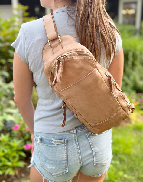 Alex Leather Sling in Taupe