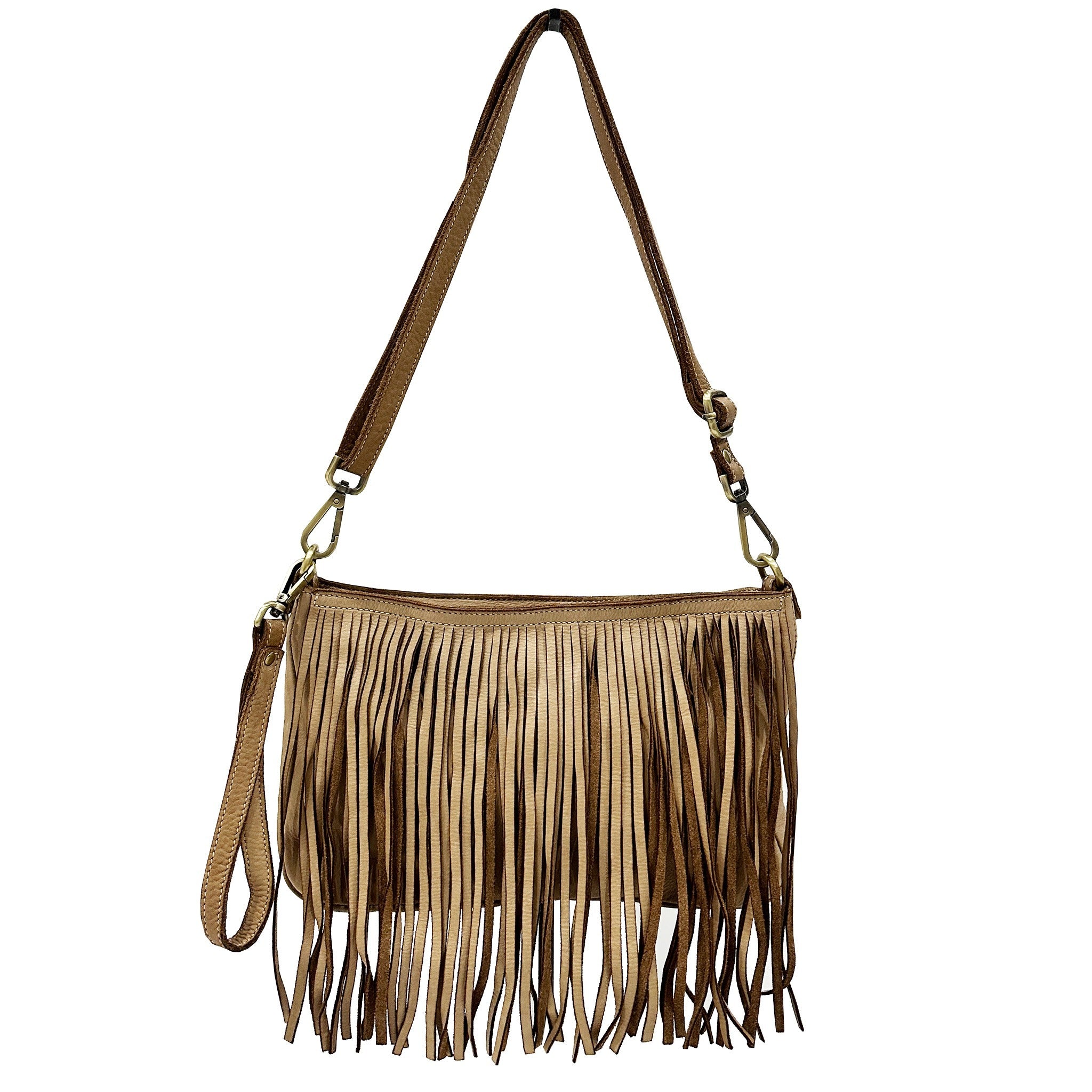 Products Fringe Crossbody Bag in Light Taupe