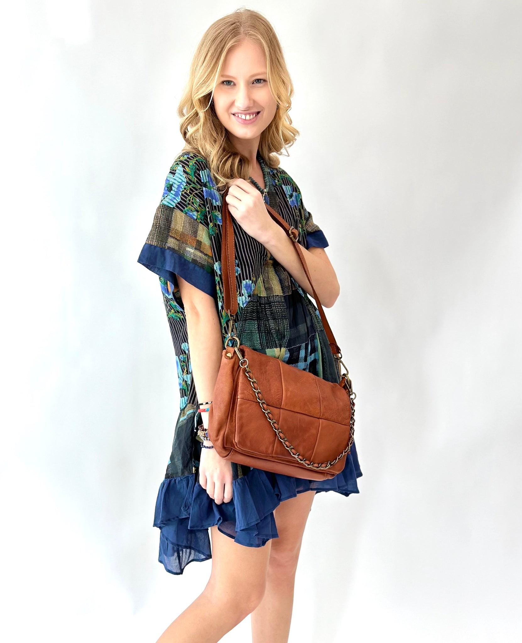 Tina Quilt Crossbody in Cognac