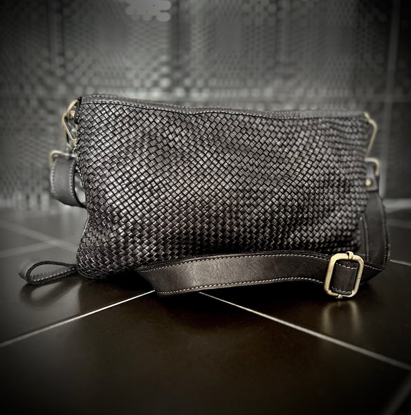 Laura Woven Crossbody in Black