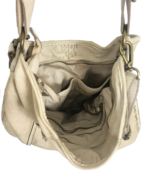 Inside of Anna Leather Hobo with Studs in Ivory