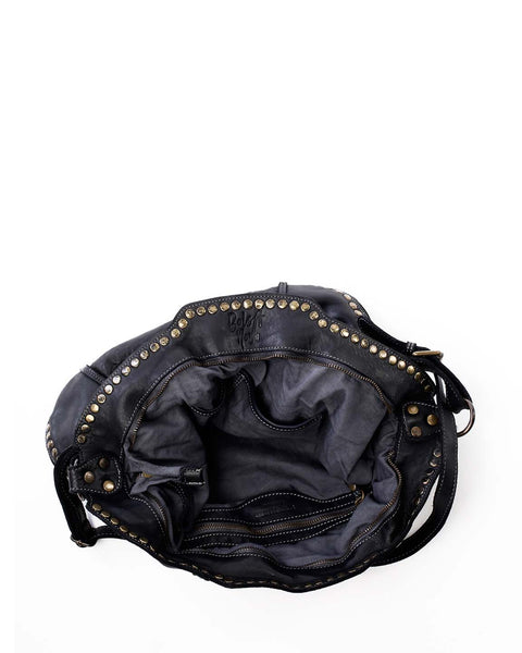 Inside of Anna Leather Hobo with Studs in Black