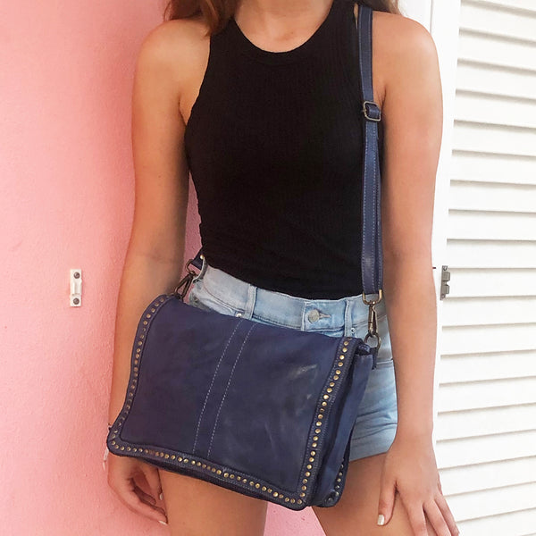 Camilla Messenger Bag in Navy on Model