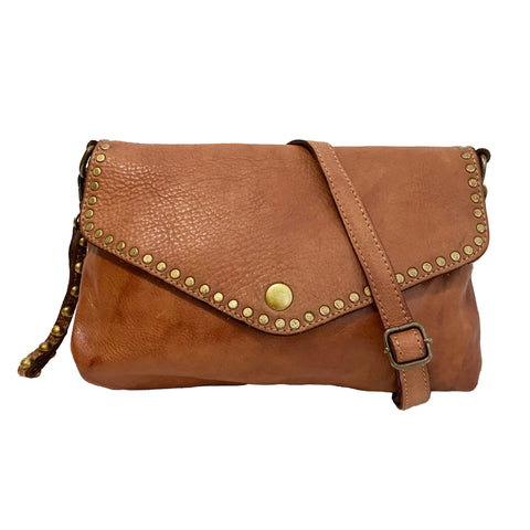 Aria Envelope Crossbody in Cognac with Studs