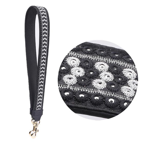 Black and White Embroidered Shoulder Strap