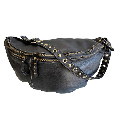 Large Leather Bella Sling Bag in Black