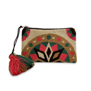 Wayuu Crochet Clutch, Tan Flower