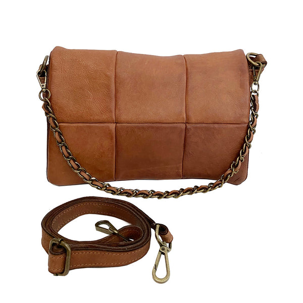 Bolsa Nova Tina quilt crossbody cognac