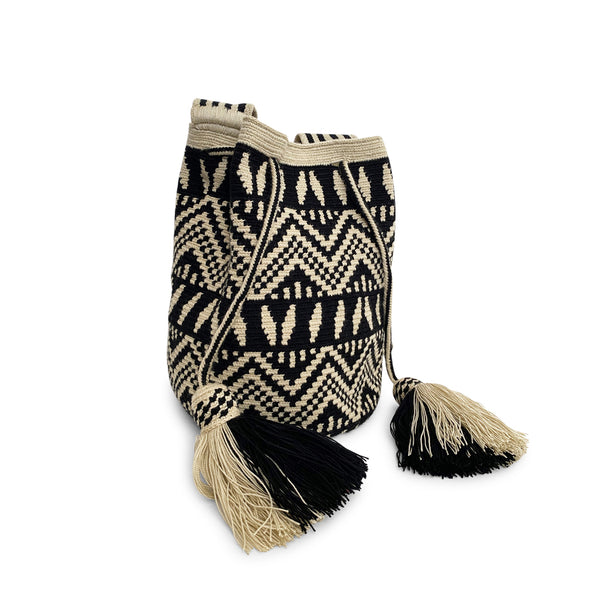 Wayuu Mochila Bag, Black Geo Design