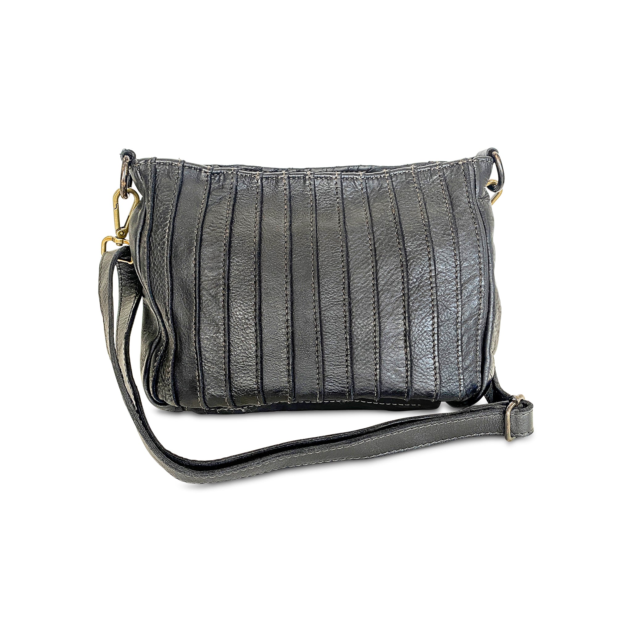 Andrea Patched Leather Crossbody in Black