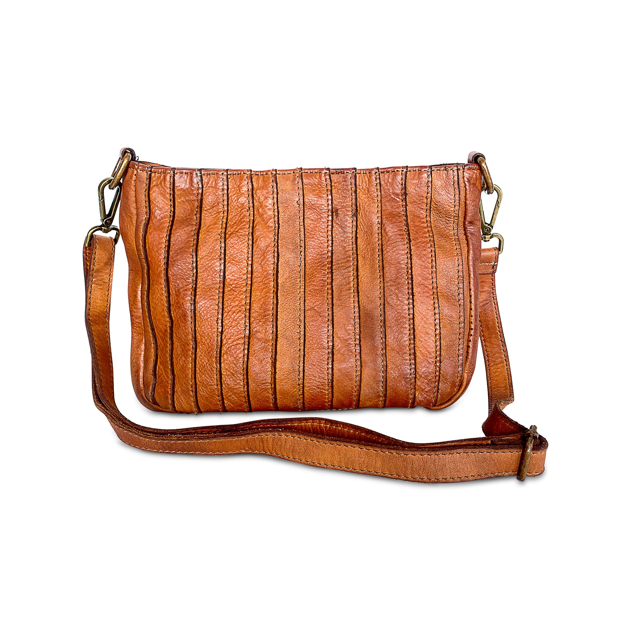 Andrea Patched Leather Crossbody in Cognac