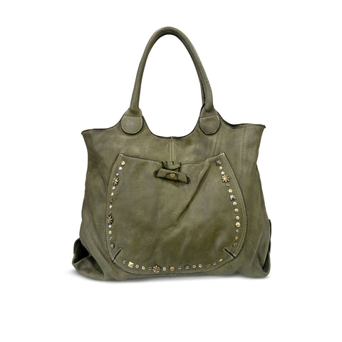 Bolsa Nova Anna Studded Leather Hobo Bag