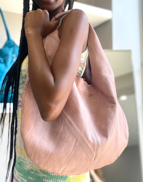 Jen Unlined Tote in Dusty Pink on Model