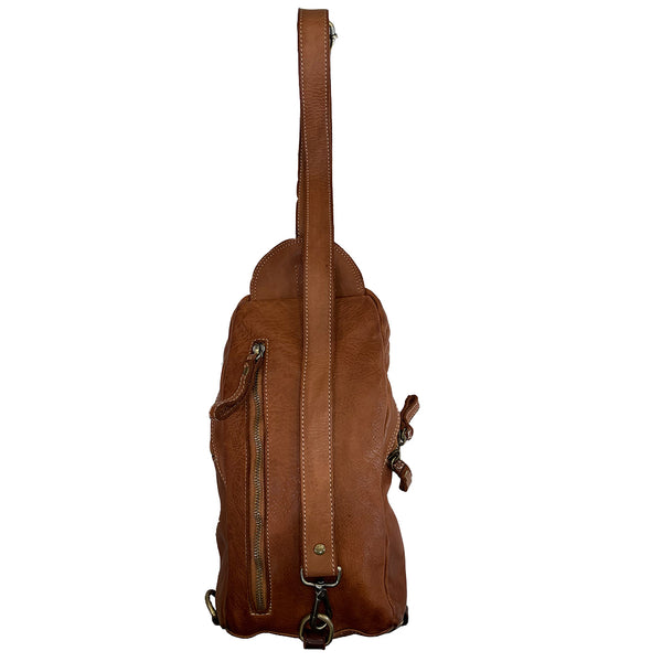 Back of Alex Leather Sling Bag in Cognac 