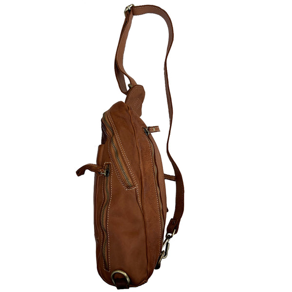 Side of Alex Leather Sling Bag in Cognac 