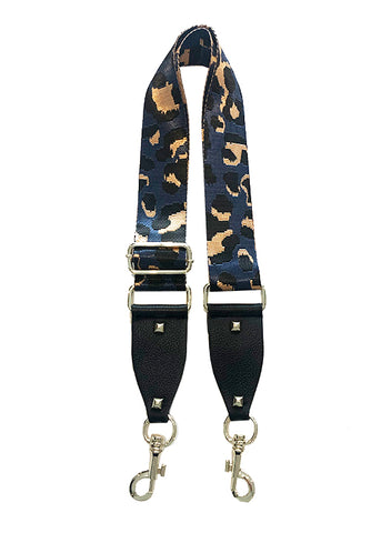 Animal Print Fabric and Vegan leather Shoulder strap in blue