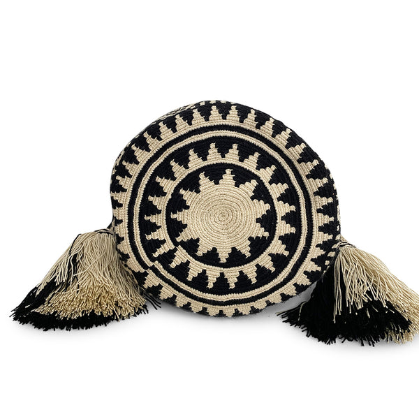 Wayuu Mochila Bag, Black Geo Design