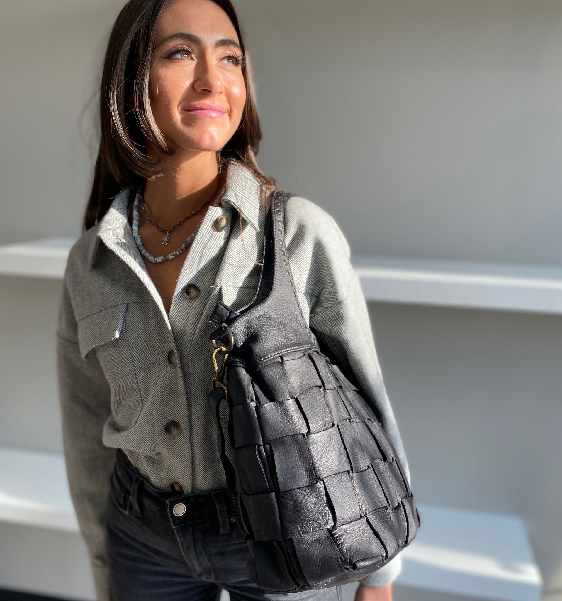 Norma Woven Tote in Black
