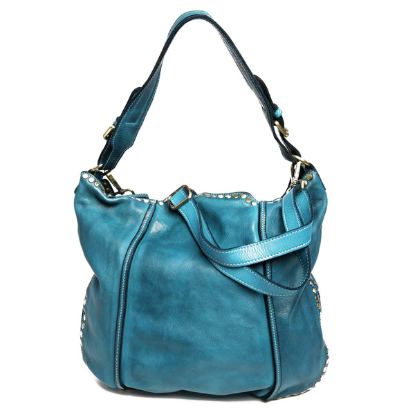 Anna Leather Hobo with Studs in Teal
