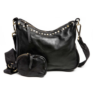 2 Piece Leather Hobo with Studs and Change Purse in Black