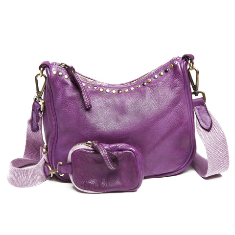 2 Piece Leather Hobo with Studs and Change Purse in Purple