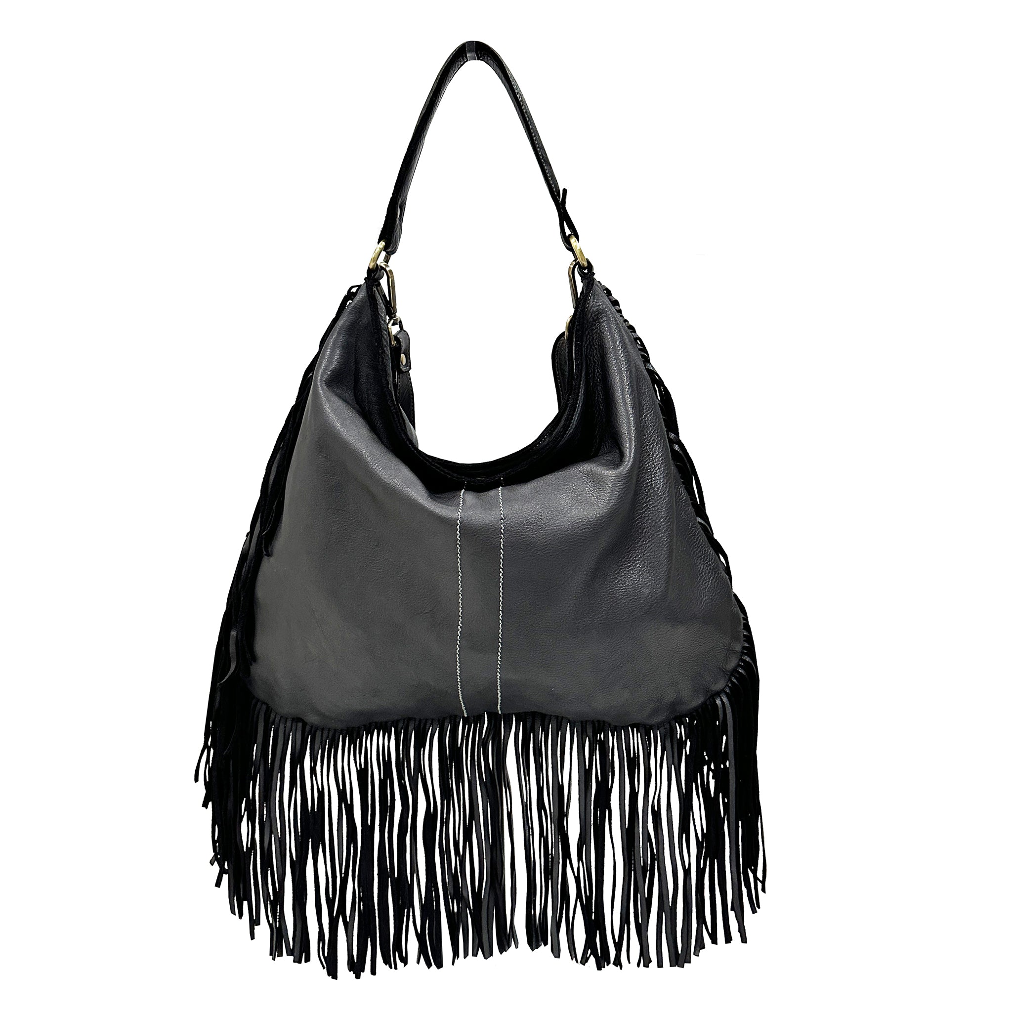 FWRD Renew Chanel Leather Fringe Tassel Mini Hobo Bag in Black