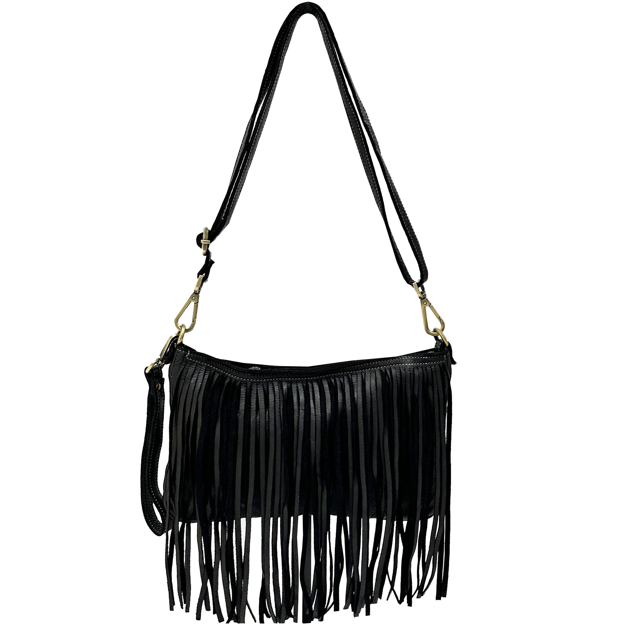 Black Woven Fringe Crossbody Bag