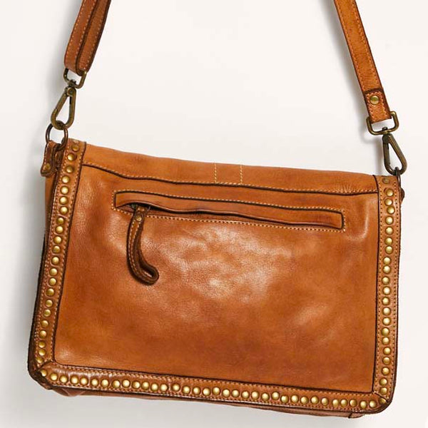 Back of Camilla Messenger Bag in Cognac