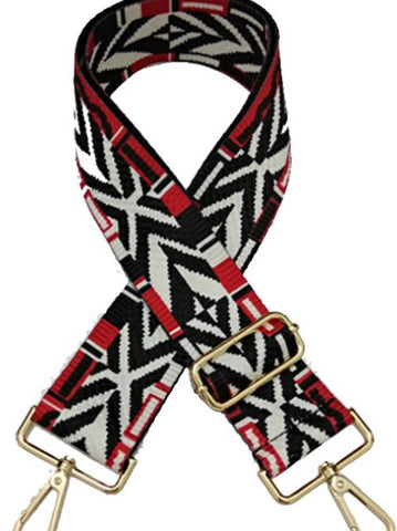 Printed Fabric Shoulder Strap in Black and Red