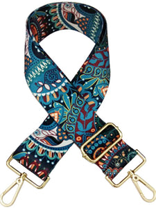 Printed Fabric Shoulder Strap- Blue Paisley print